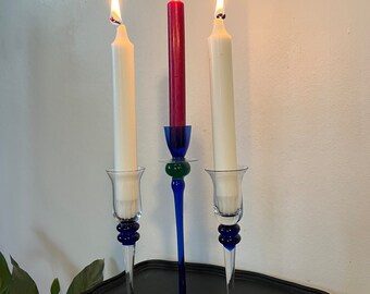 Lot Set Of Vintage Art Glass Candlestick Holders