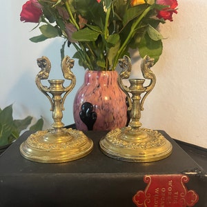 Beautiful Angelic 19th Century Brass Candlestick Holders