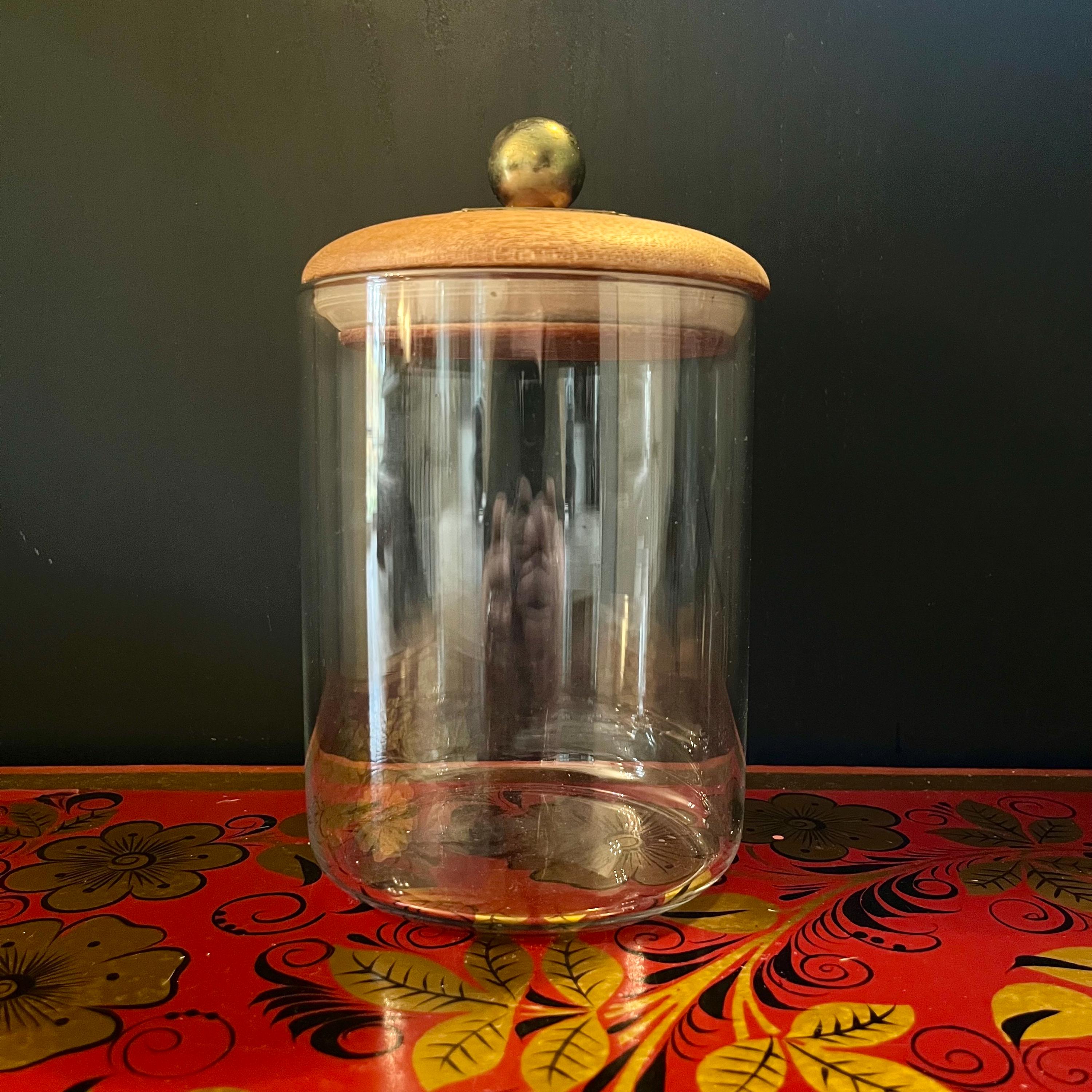 Vintage Trip Trap Denmark Glass Storage Jar – Wood & Brass Lid