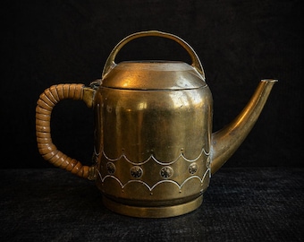 Kallmeyer & Harjes Antique German Art Nouveau Brass Teapot, Gotha Decor