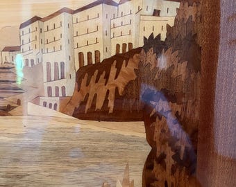ヴィンテージ イタリア 寄木細工 ウォールアート / 海岸沿いの象嵌細工