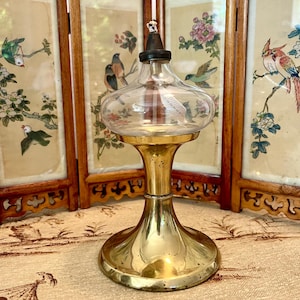 Vintage Danish Brass & Glass Oil Lamp by G.V. Harnisch, Copenhagen – Mid-Century Modern Design