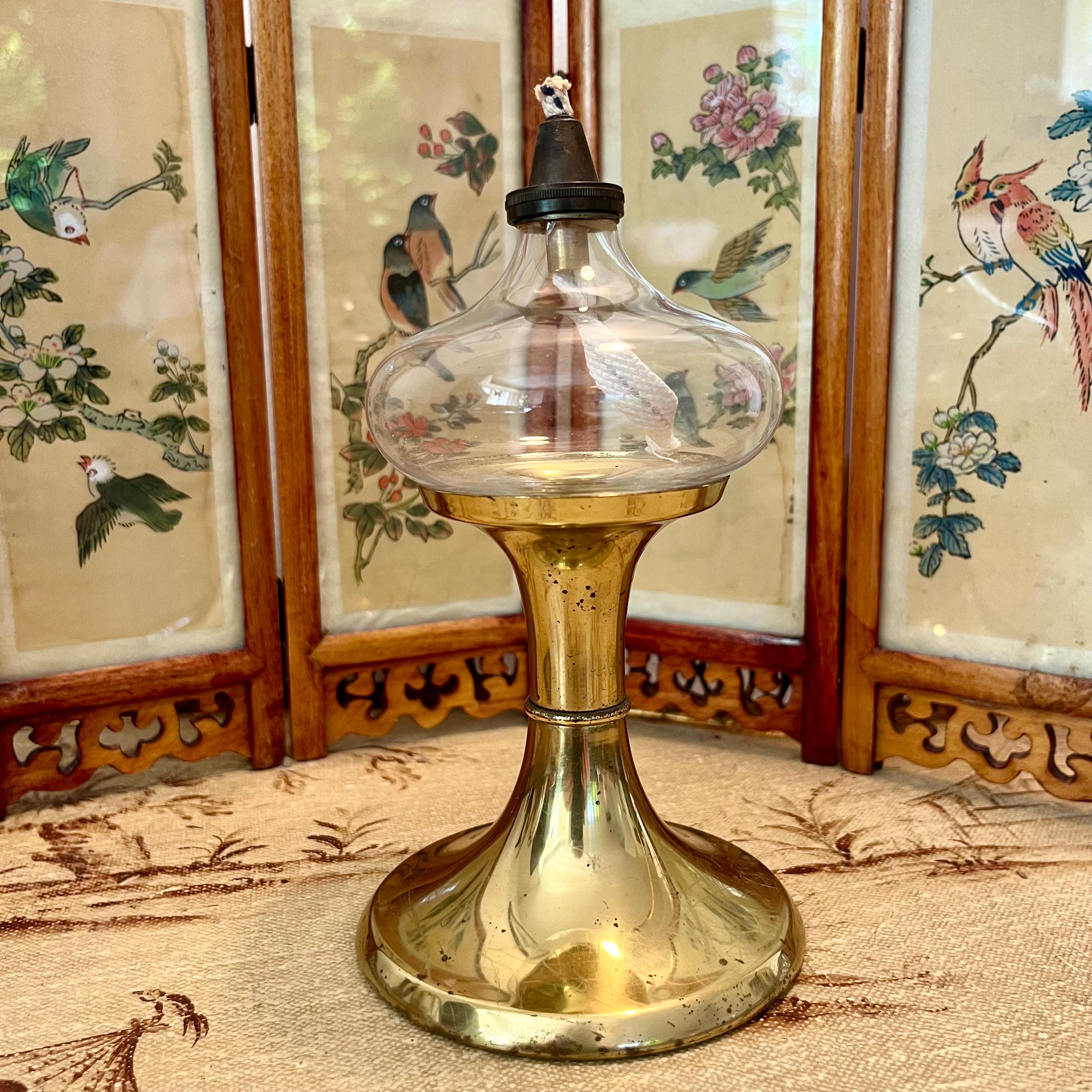 Vintage Danish Brass & Glass Oil Lamp by G.V. Harnisch, Copenhagen