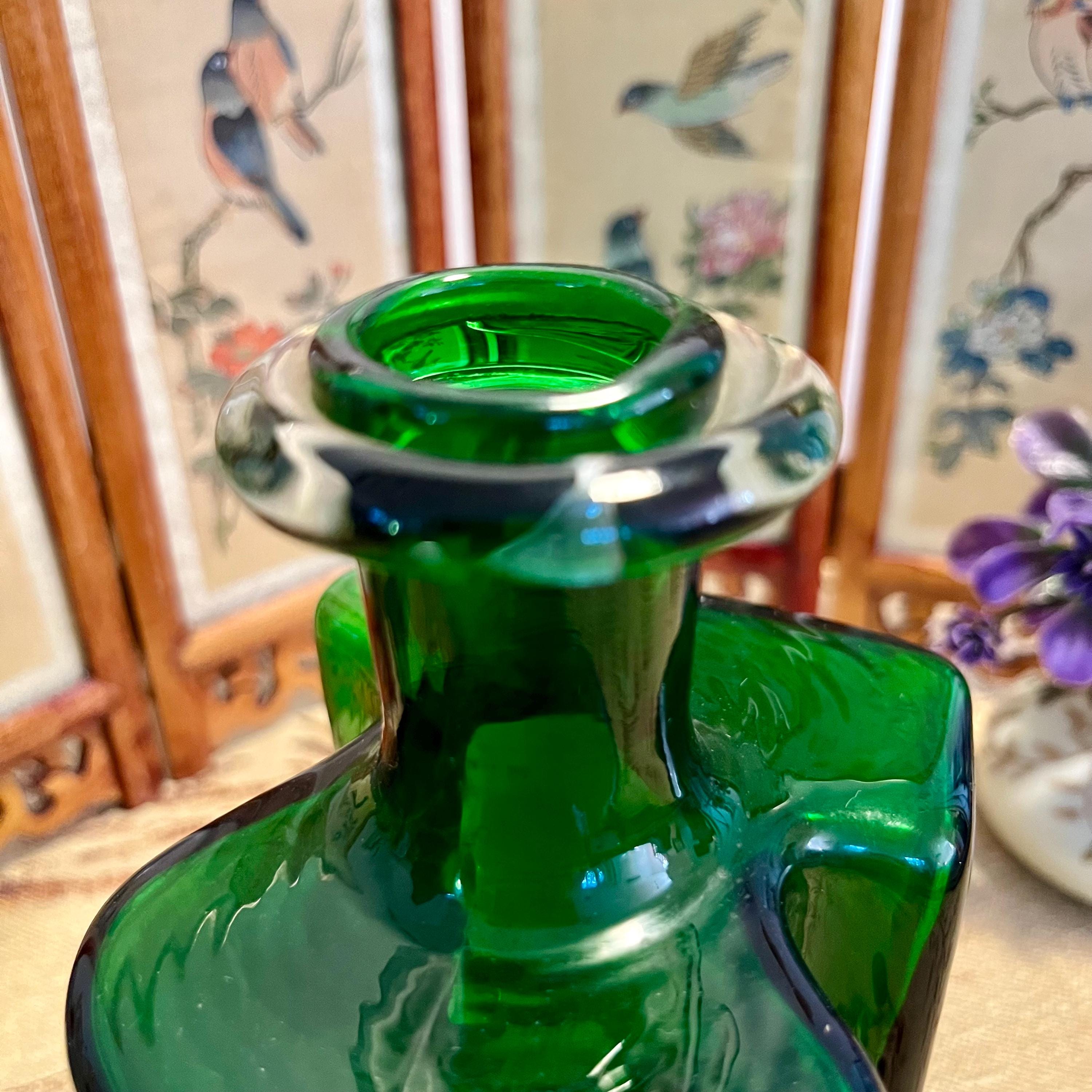 ヴィンテージ ホルムガード ガラス デキャンタ: ダーク グリーンの 