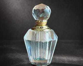 Flacon de parfum vintage en cristal avec bouchon Dauber | Vanité en cristal à facettes | Déco pour coiffeuse de style art déco