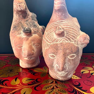 Vintage Repaut Inah Mexico Mayan Terracotta Folk Art Head Sculptures
