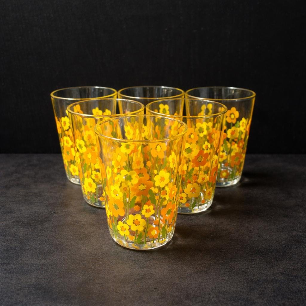 Lot De 4 Verres à Eau / Orangeade Art Déco – Gobelets Ciselés En Verre Transparent (parfait état)