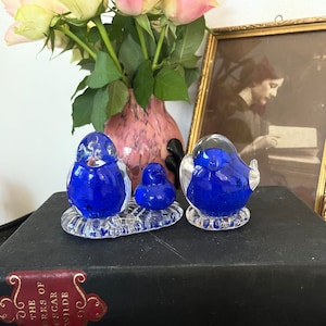 Belle famille vintage d'oiseaux en verre Holmegaard
