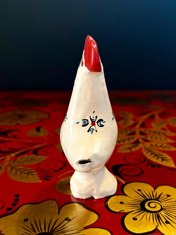 Vintage Siurell Clay Cockerel Whistle: Hand-painted Mallorca Folk