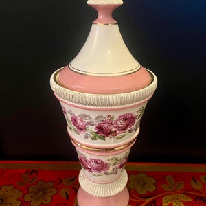 Vintage Sicas Floral Ceramic Vase: Pink & Gold Italian Urn