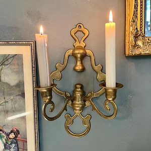 Vintage Brass Wall Candle Holder – Rococo Revival Double Arm Sconce