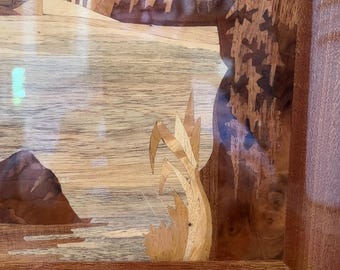 ヴィンテージ イタリア 寄木細工 ウォールアート / 海岸沿いの象嵌細工