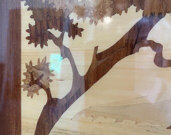 ヴィンテージ イタリア 寄木細工 ウォールアート / 海岸沿いの象嵌細工