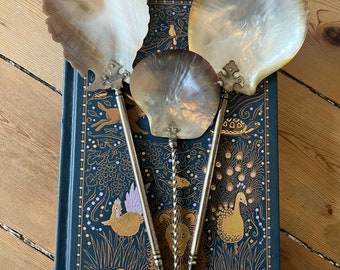 Gorgeous Set Of Three Antique Mother Of Pearl Caviar And Serving Spoons