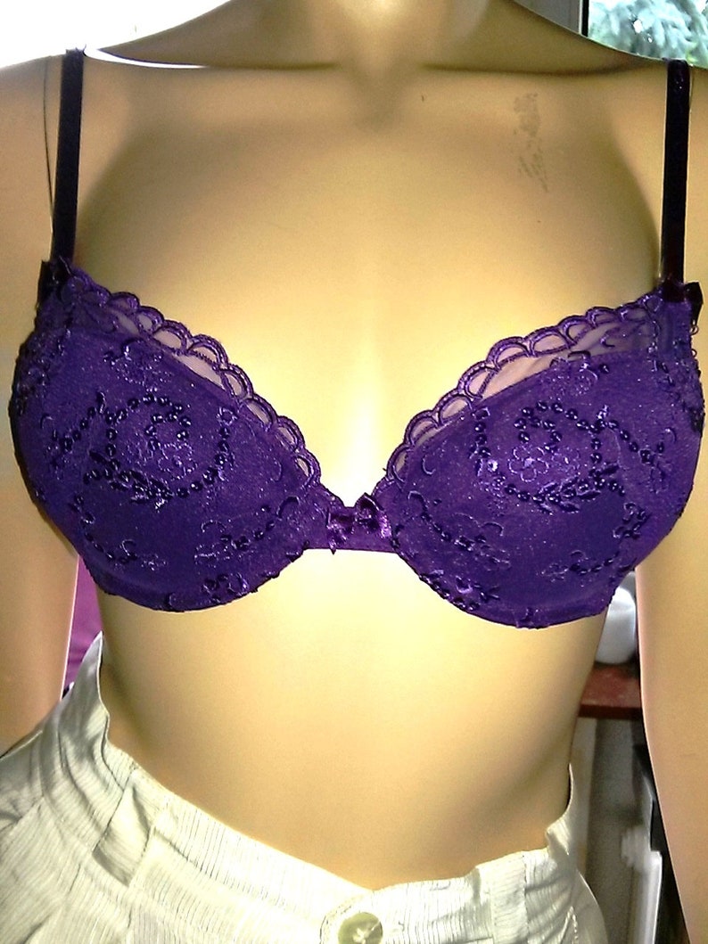 Push Up Bra By Lascana Size 75 A Purple New Lace And Sequins Etsy