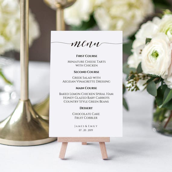 Wedding Menu Card Printable Menu Card Diy Menu Cards Menu Etsy