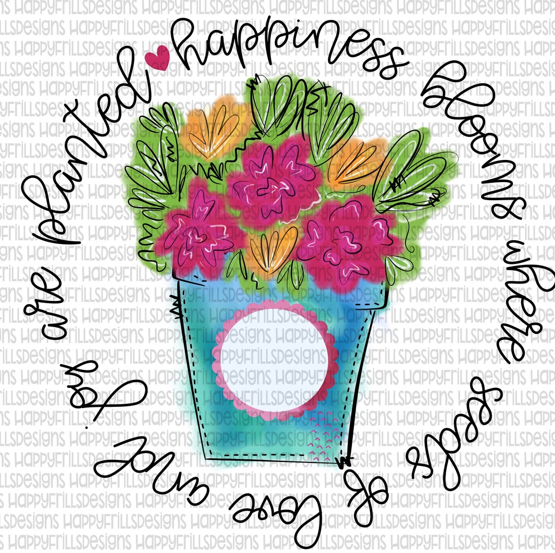 Happiness Blooms Floral Design With Monogram Circle Digital Image Png ...