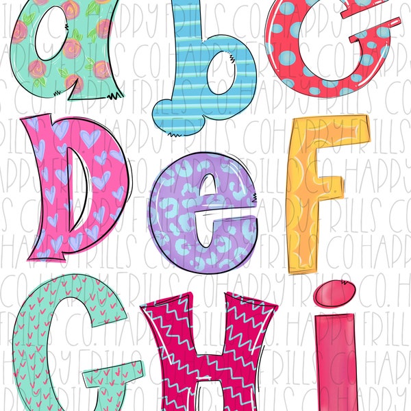 whimsical doodle alphabet alpha second pack, including extras for designing and sublimation, Sublimate