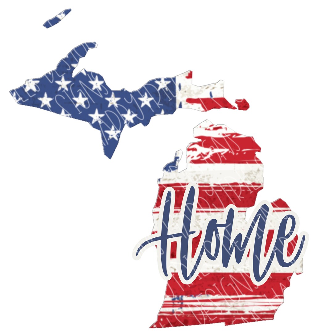 Michigan State Home American Flag, Digital Image Png Instant Download