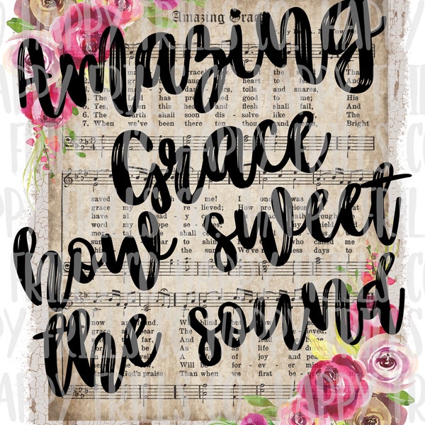 Amazing Grace vintage designs Digital image png instant download for sublimation Design, Sublimate