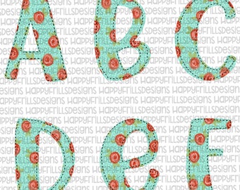 floral alphabet set, uppercase letters & numbers collage sheet design, Sublimate