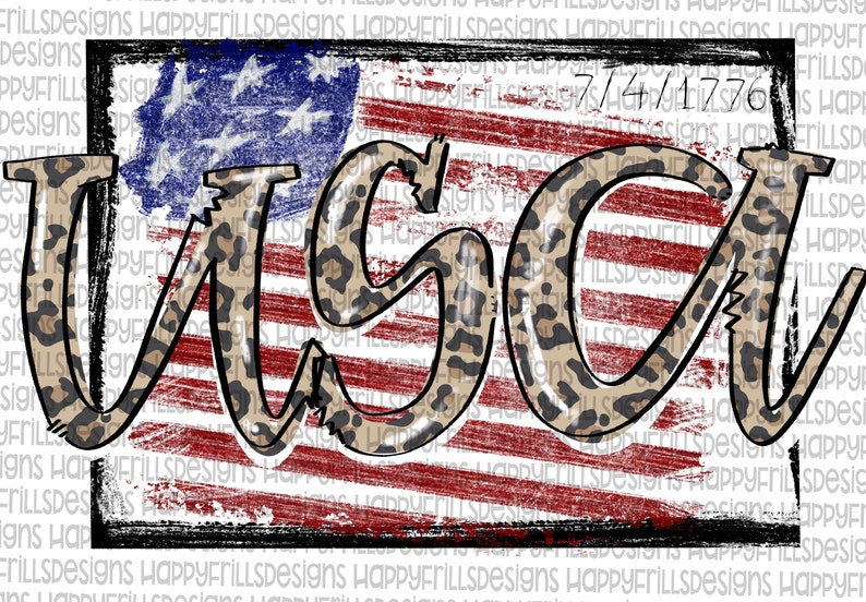 USA in camo and leopard designs Digital image png instant download for sublimation Sublimate