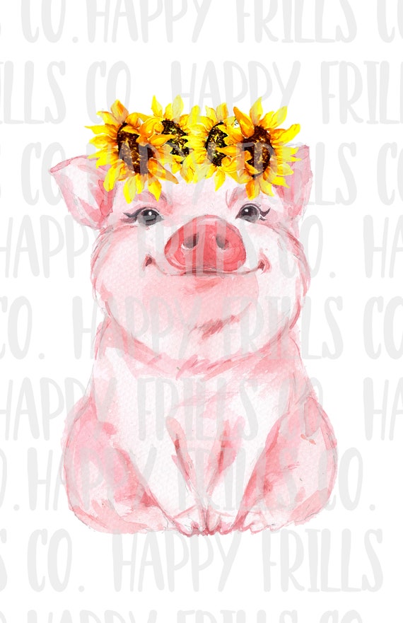 Pig with sunflowers Digital image png instant download for sublimation