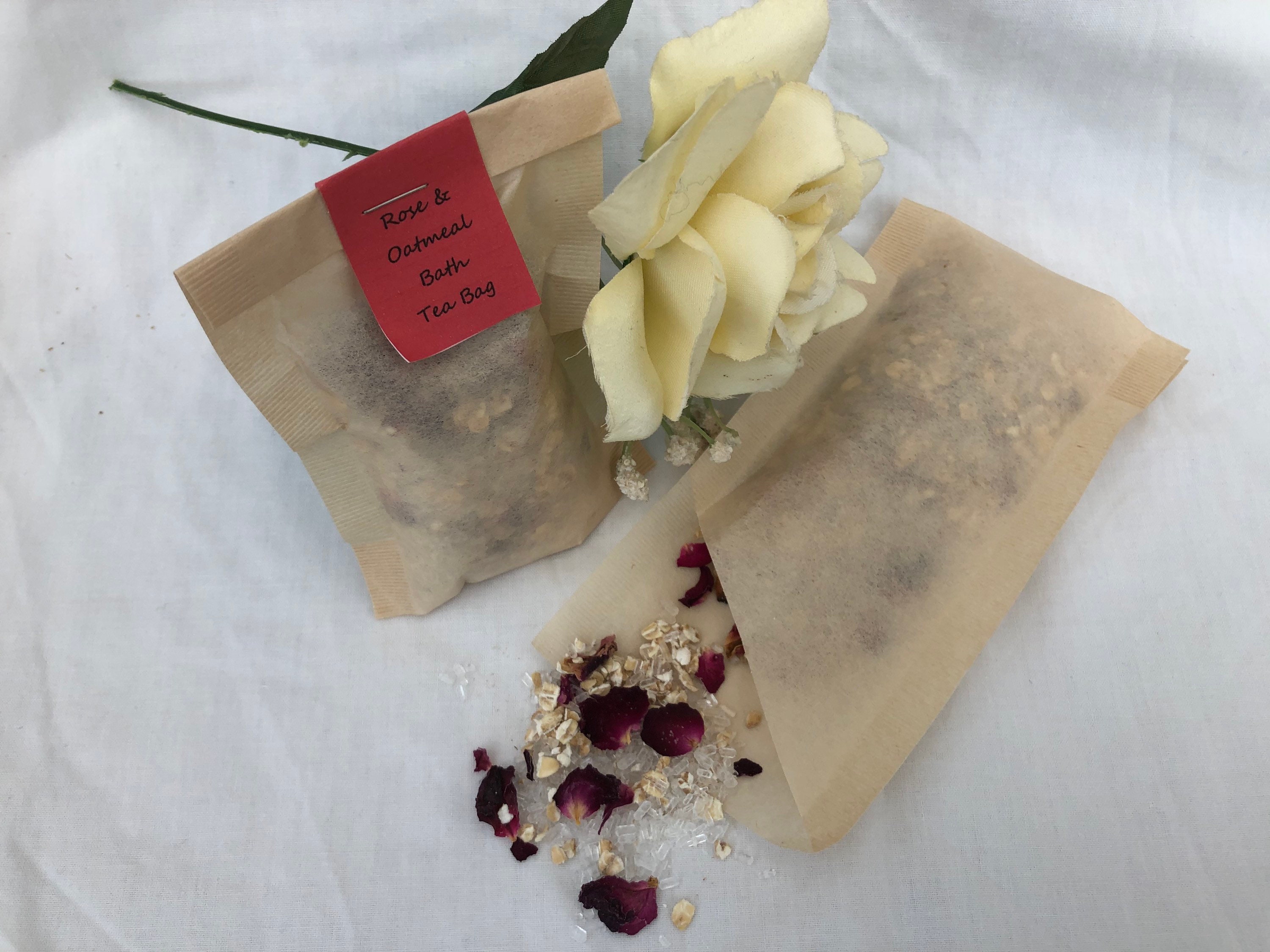 Handmade to Order Rose &oatmeal Bath Tea Bag With Epsom Salts Etsy