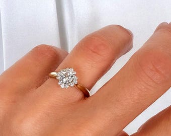 Diamond Halo Engagement Ring: 14K Gold, Natural or Lab 0.50ct