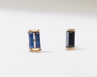Unique Sapphire Stud Earrings Set 14K Solid Gold Minimalist Every Day Earrings 14K - 18K