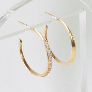 14K Gold Diamond Hoop Earrings: Geometric Minimalist Chic