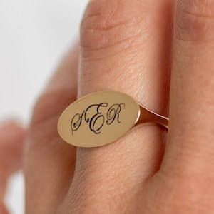 Personalized 14K Gold Signet Ring: Custom Initial Engraved Pinky Ring