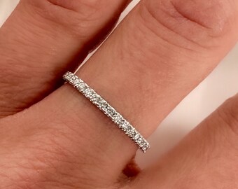Dainty 14K White Gold Diamond Eternity Ring: Minimalist Wedding Band
