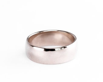 14K White Gold Wide Wedding Band – Classic 7mm Men’s Ring, Minimalist Rounded Design