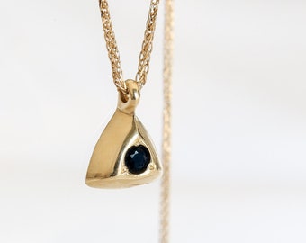 Natural Black diamond Triangle Necklace 14K Solid Gold Unique Minimalist Geometric Pendant.