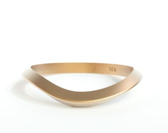 Unique 14K Solid Gold Wedding / Anniversary Ring Modern Geometric Ring Wave Ring U Ring Free Engraving Size 4 - 10