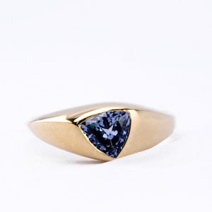 Tanzanite Triangle Ring: 14K Gold Geometric Solitaire Anniversary Ring