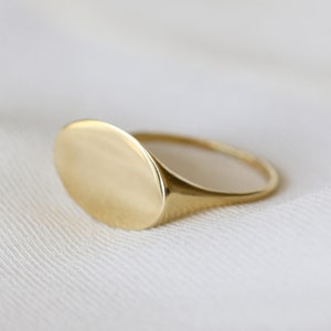 14K Gold Oval Signet Ring: Engravable Pinky Ring, Minimalist Design