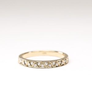 Half eternity ring, gold wedding ring, diamond anniversary ring, geometric style, stacking ring, eternity band, round cut diamond ring, 14 K image 1