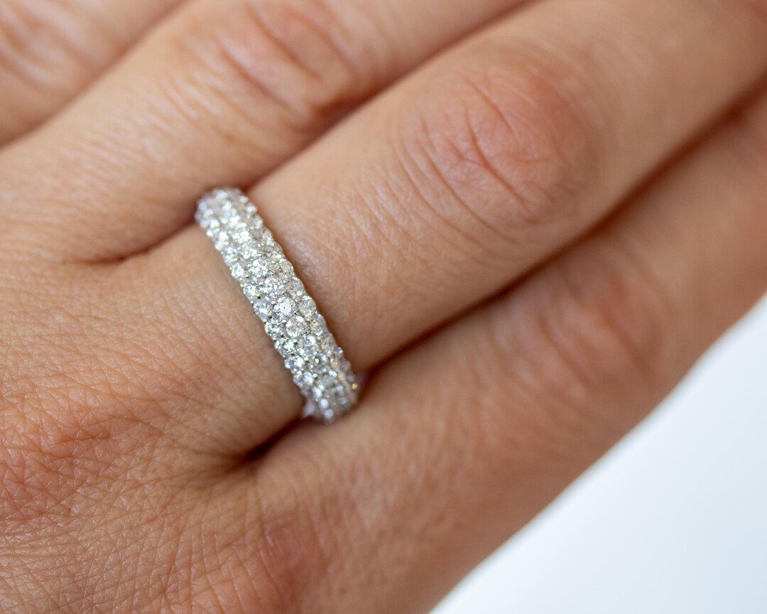 Handmade 14K Gold Diamond Eternity Band - 1.56 Ct Pave Anniversary Ring ...