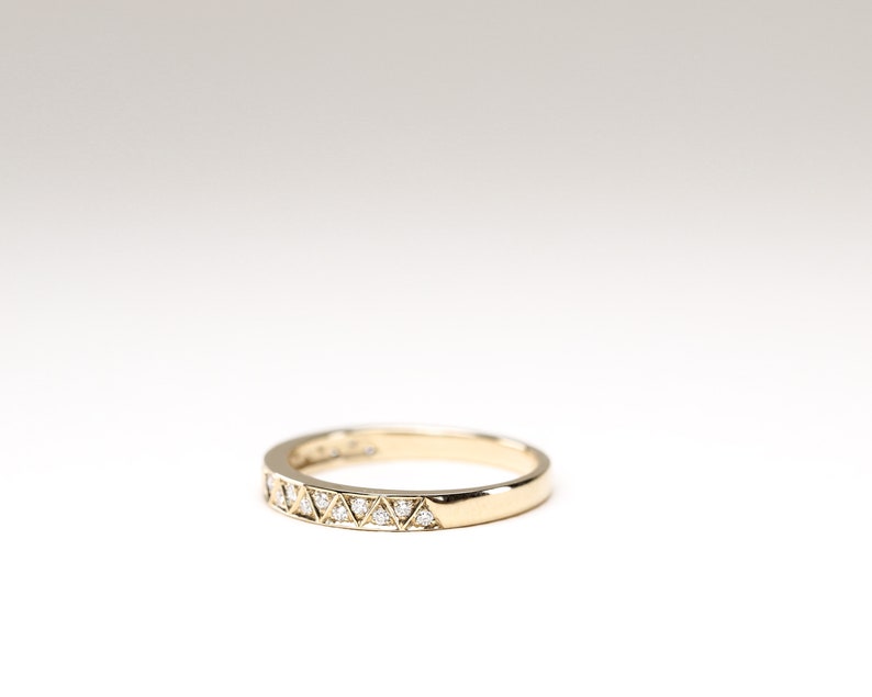 Half eternity ring, gold wedding ring, diamond anniversary ring, geometric style, stacking ring, eternity band, round cut diamond ring, 14 K image 3