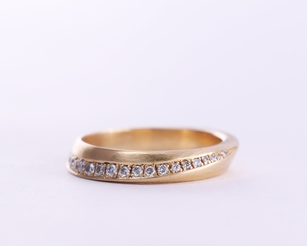 14K Yellow Gold Diamond Half Eternity Ring: Twisted Pave Wedding Band ...