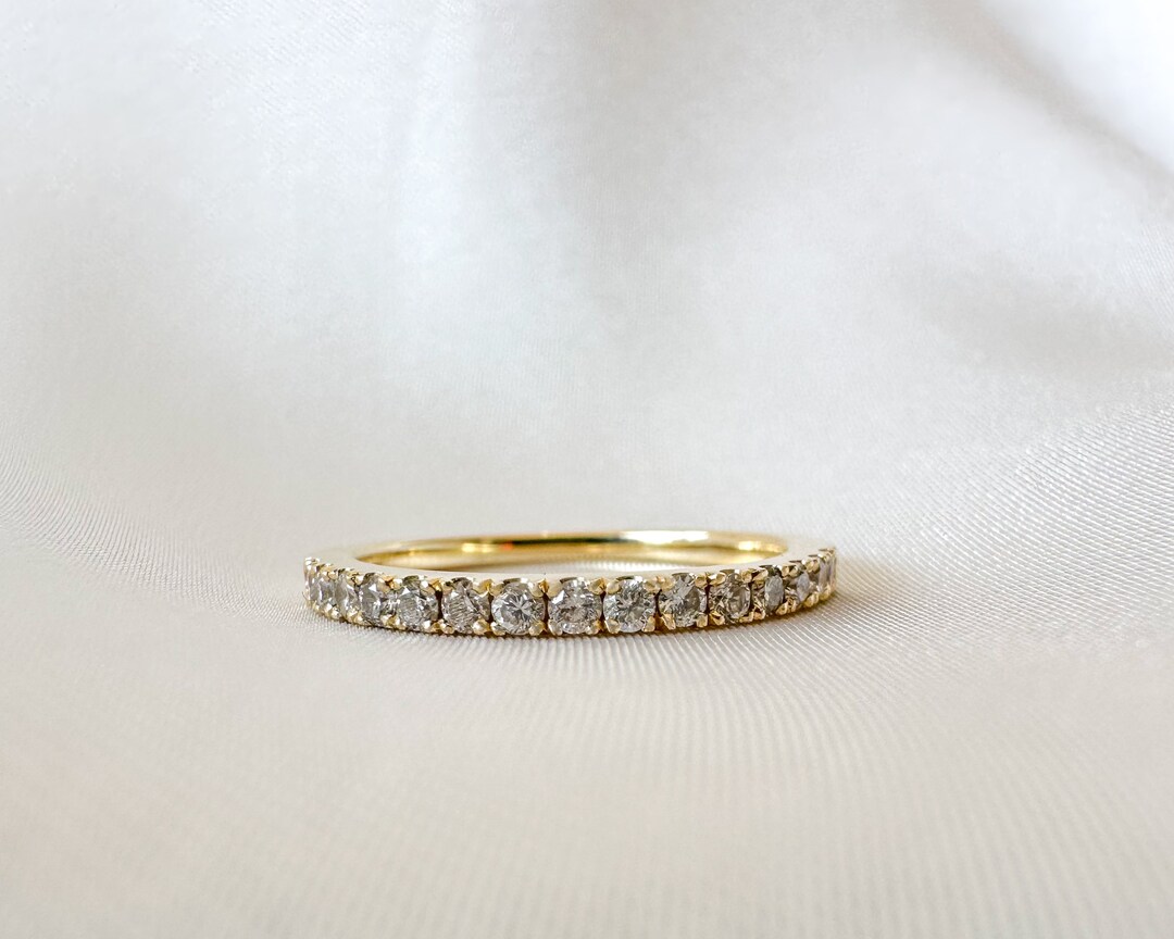 14K Gold Diamond Eternity Band Ring: Thin Stacking Ring - Etsy