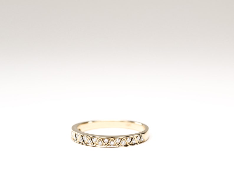 Half eternity ring, gold wedding ring, diamond anniversary ring, geometric style, stacking ring, eternity band, round cut diamond ring, 14 K image 2