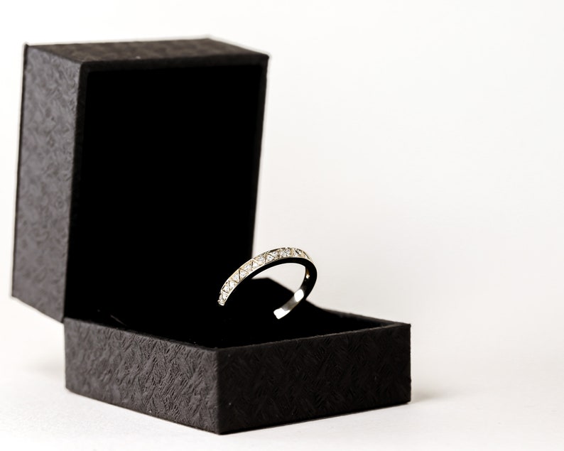 Half eternity ring, gold wedding ring, diamond anniversary ring, geometric style, stacking ring, eternity band, round cut diamond ring, 14 K image 6