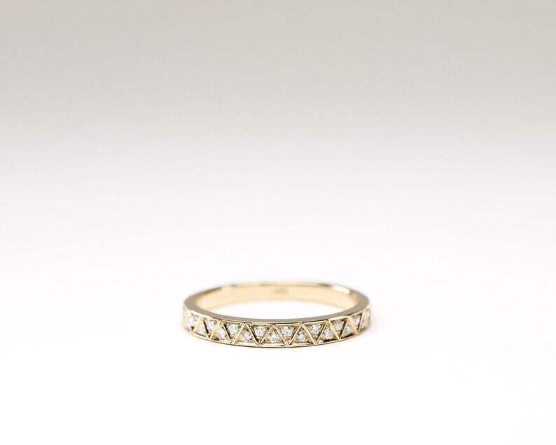 Half eternity ring, gold wedding ring, diamond anniversary ring, geometric style, stacking ring, eternity band, round cut diamond ring, 14 K image 1