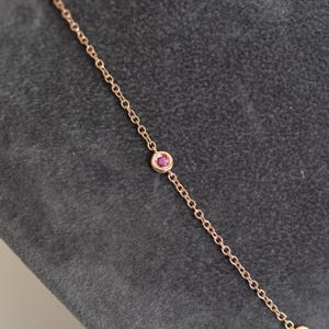 14K Rose Gold Ruby Bracelet: Dainty Gemstone Chain, July Birthstone