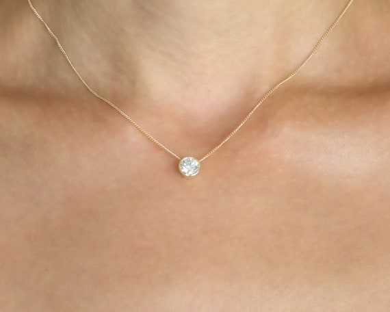 Buy Natural Diamond Solitaire Necklace 14K Solid Gold Classic Minimalist Single Stone Pendant Online in India Etsy