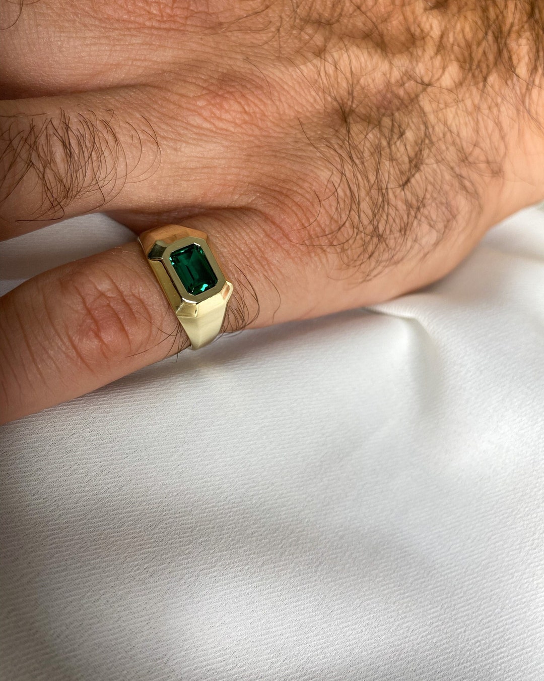 Men Emerald Signet Pinky Ring 14K Solid Gold Geometric Faceted Ring Custom Personalized Signet Ring Free Engraving Etsy Australia