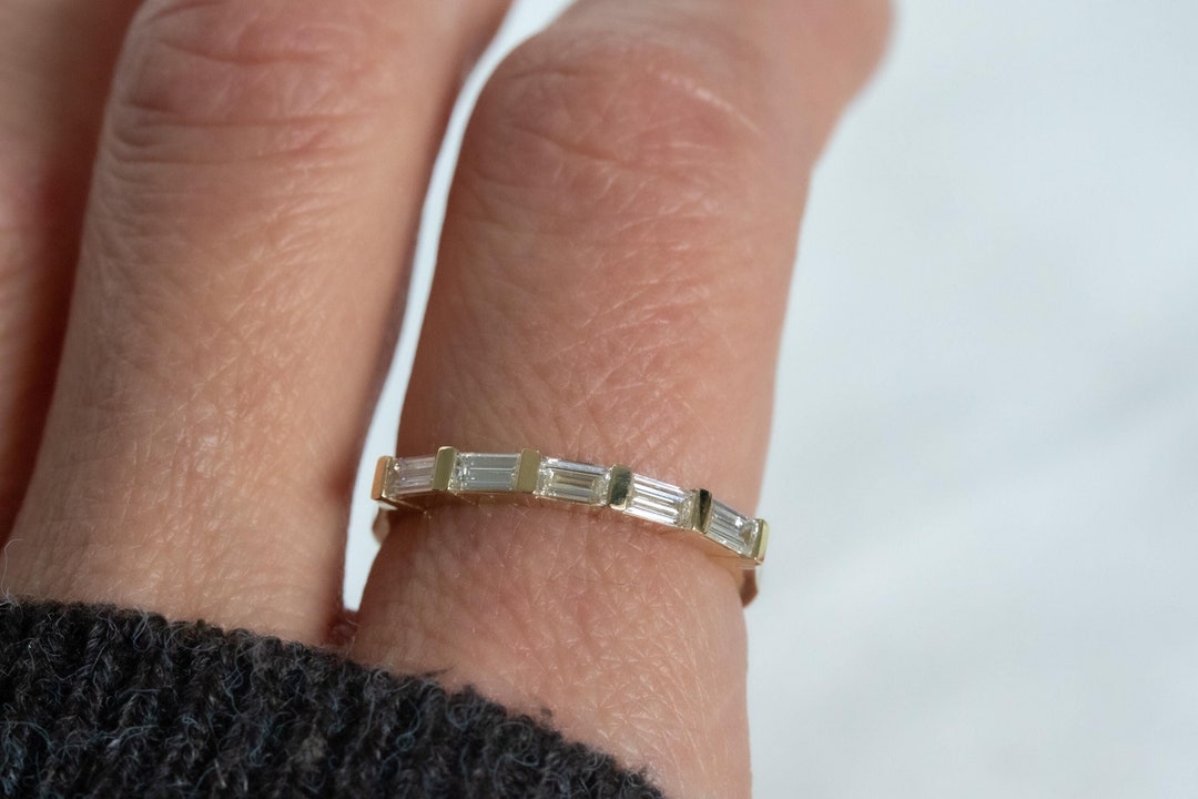 14K Gold Baguette Diamond Eternity Ring: Minimalist Stacking Band - Etsy